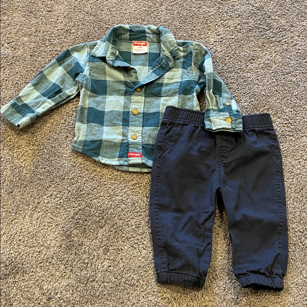Wrangler Brand 12m Plaid Button Down Shirt and Dress Pants